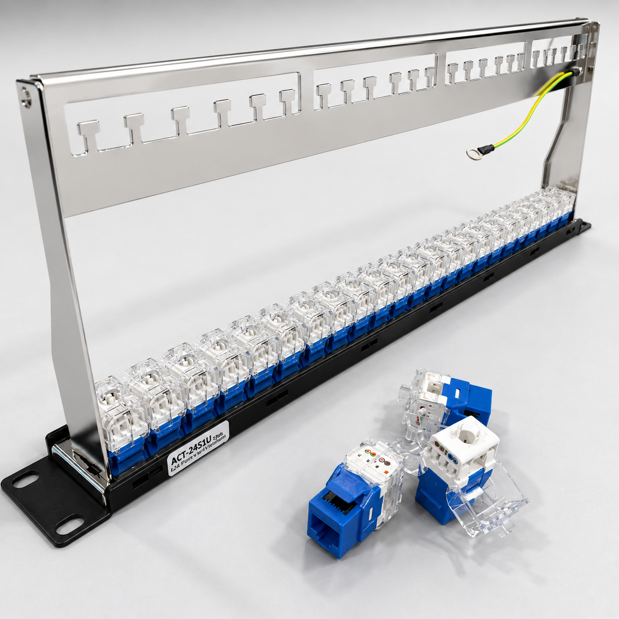 Patch panel 24 cổng Cat6 UTP mã ACT-24S1U, ACT-JK28-C6-US chính hãng ANCOMTECK